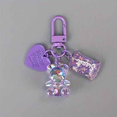 Sleutelhanger met cartoonhart, beer, dierensnoep, sleutelring voor vrienden en geliefden, schattige creatieve tas, auto-oortjesdoos, sleutelaccessoires gray