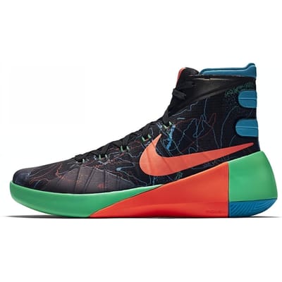 Chaussures de basket montantes légères et antidérapantes à lacets à bout rond Nike Hyperdunk 2015 Homme sneaker Noir Vert Rouge 749570-084 44.5 black
