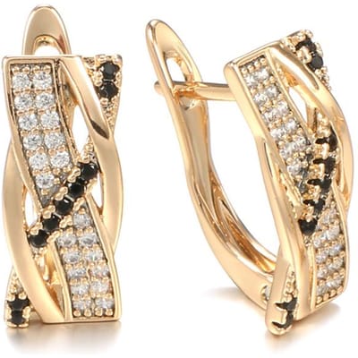 Boucles d'Oreilles Zircon Naturel Noir Tendance Géométrie Croix Couleur Or Rose Pendantes Boucles d'Oreilles Femmes Bijoux Vintage Nouveau beige