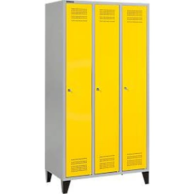 Schäfer Shop Genius Kledinglocker met poten, 3 compartimenten, cilinderslot, licht zilver/geel