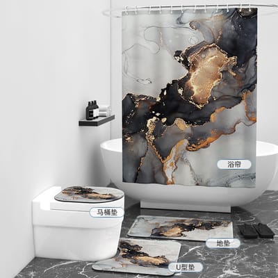 Floraweg Douchegordijn,Shower Curtain,badgordijn,badkamergordijn,Marmeren textuur plus bronzing ,-topkwaliteit - digitale printen -Anti Schimmel - Inclusief 12 ringen -met 12 stuks douchegordijnhaken – Waterdicht -Wasbaar- Polyester - 180x200 cm