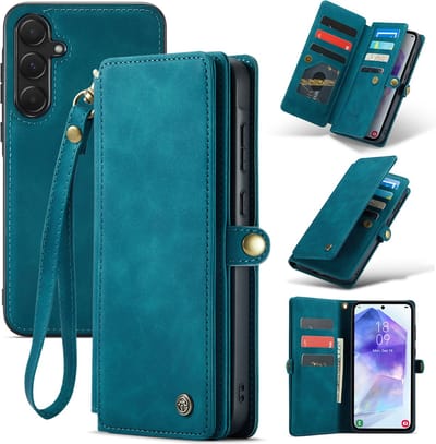 Casemania Hoesje Geschikt voor Samsung Galaxy A55 - Emerald Green - 2 in 1 Portemonnee Book Case met Extra Vakken