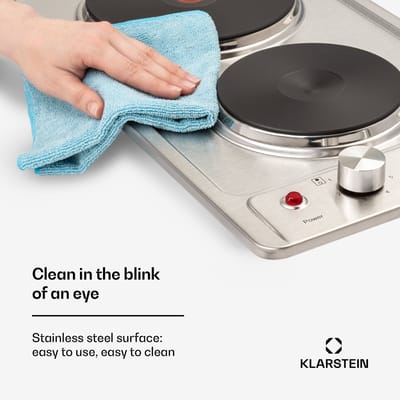 Klarstein Appetito Massa-kookplaat inbouw, Restwarmte-indicator, Draaiknoppen, 6 vermogensstanden, Elektrisch, Kookplaten, Roestvrij staal, 2 platen/zones, 3000 W, zilver