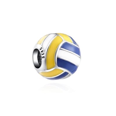 Fler® | Bedel voor bedelarmband (standaard - 3mm) | Volleybal | Hangbedel Charm | Zilver | 925 | Emaille | Blauw, Wit & Geel | Meerkleurig | Ketting Kraal | Teamkado -Fler® bedel - Sportkado