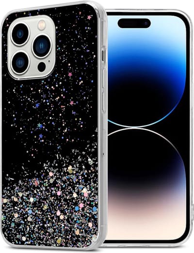 Cadorabo Hoesje geschikt voor Apple iPhone 14 PRO in Zwart met Glitter - Beschermhoes van flexibel TPU silicone met fonkelende glitters Case Cover Etui