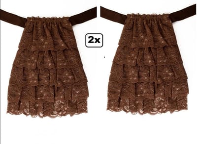 2x Luxe Jabot kant bruin - Stropdas - Festival lakei thema feest army festival Mozart Gouden eeuw