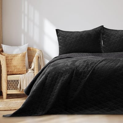 Famanu - Sprei 240x260 cm zwart fluweel, dubbelzijdig stiksel, luxueus ontwerp