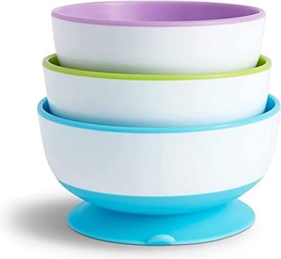 Stay Put Kom Met Zuignap, Babykom, Voor Baby's En Peuters, Vanaf 6 Maanden, BPA-vrij, Magnetronbestendig & Vaatwasserbestendig - Set Van 3 Stuks