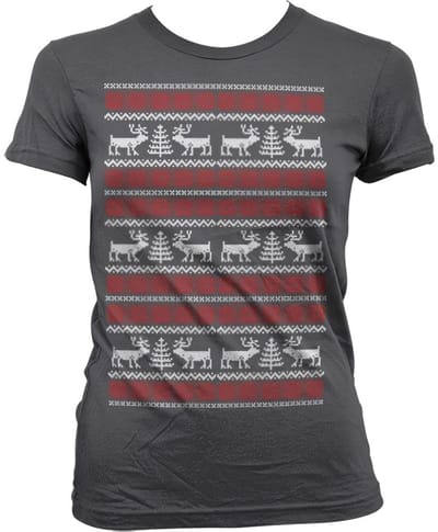 Dames Fun Tshirt -S- Christmas Knit Pattern Grijs