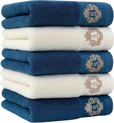 Livano Handdoeken Set - Hotelkwaliteit - Handdoek - Towel - Blauw + Beige - 5 Stuks