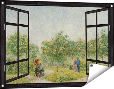 Gards Tuinposter Doorkijk Tuin met Geliefden - Vincent van Gogh - 90x60 cm - Tuindoek - Tuindecoratie - Wanddecoratie buiten - Tuinschilderij