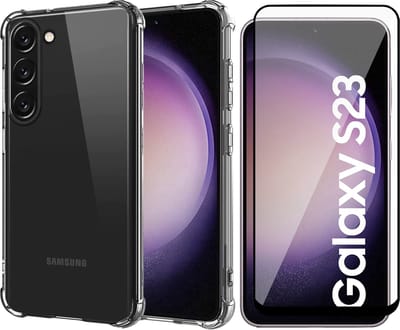 Hoesje geschikt voor Samsung Galaxy S23 - Screen Protector FullGuard - Back Cover Case ShockGuard Transparant & Screenprotector