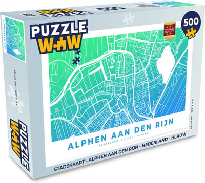 Puzzel Stadskaart - Alphen aan den Rijn - Nederland - Blauw - Legpuzzel - Puzzel 500 stukjes - Plattegrond