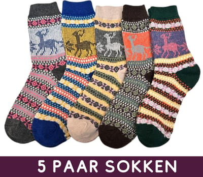 Winter Sokken met Rendieren - Set 5 paar - Noorse Sokken dames Maat 35-39 - Nordic Socks