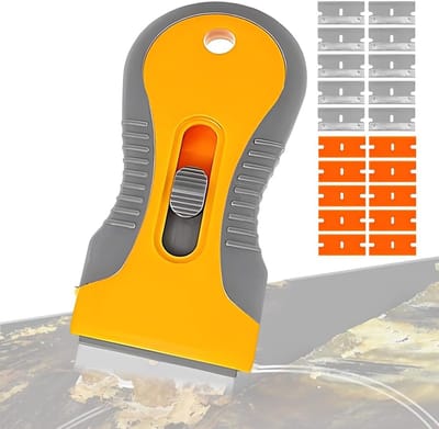 Schraper, glasschraper, kookkrabber met 20 reservemesjes in handvat, keukenschraper schraper voor kookplaat, oven, inductiekookplaat, glaskeramiek, super in de hand haarborstel
