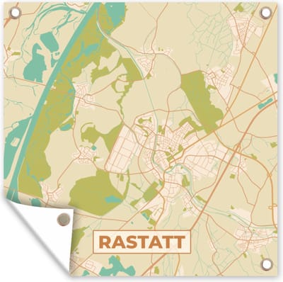 Tuin poster Rastatt - Vintage - Plattegrond - Kaart - Stadskaart - 200x200 cm - Tuindoek