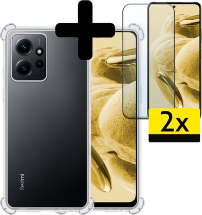 Hoesje - Met Screenprotector - 2 Stuks - Geschikt voor Xiaomi Redmi Note 12 4G - Sterk & Shockproof - Siliconen Case - Back Cover - Telefoon Hoes - Shock Proof - Telefoonhoesjes - Transparant