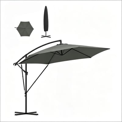 STILVORA Zweefparasol – Uv-Bescherming En Kantelbaar – 310 X 310 Cm – Metaal En Polyester – Donkergrijs – Voor Tuin, Terras En Zwembad