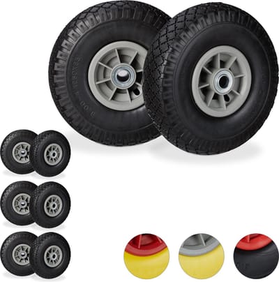 8x steekwagenwiel - 3.00-4 - rubberband - kogellager - 20 mm as - zwart-grijs