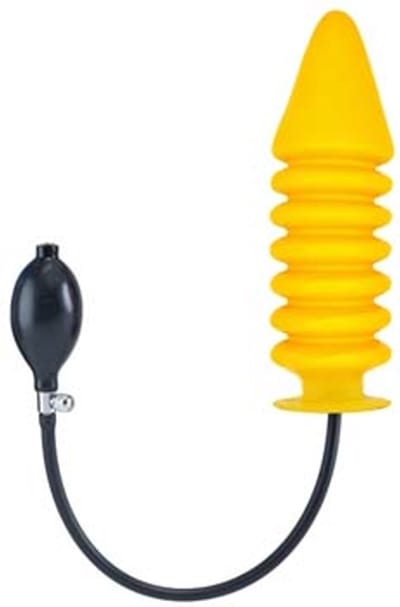 Opblaasbare geribbelde dildo harde kern - geel xl