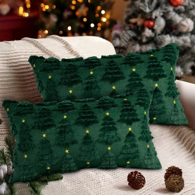 Dailygoods- Kerstkussenslopen 30 x 50 cm - Set van 2 - Pluche Kussenslopen - Kerstboom/Ster Patroon - Zacht - Decoratief voor Woonkamer/Slaapkamer - Kussensloop