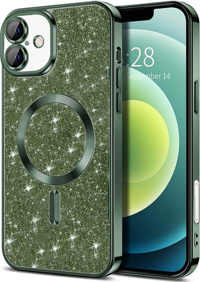 Hoesje geschikt voor Apple iPhone 16 Plus - Techsuit Luxury Glitter Back Cover - Geschikt voor MagSafe - Donkergroen