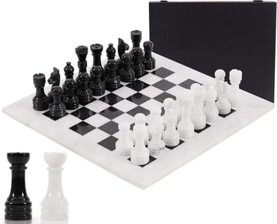Schaakspel Marmer - Strategie Spel - Luxe Spelen - Handgemaakt Uniek - 38 cm Bord - Wit Zwart