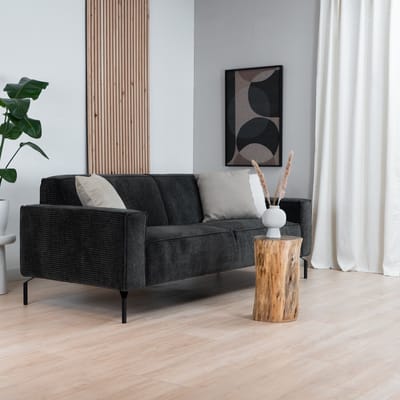 Bronx71® 3-zitsbank Kansas antraciet/ donkergroen ribstof