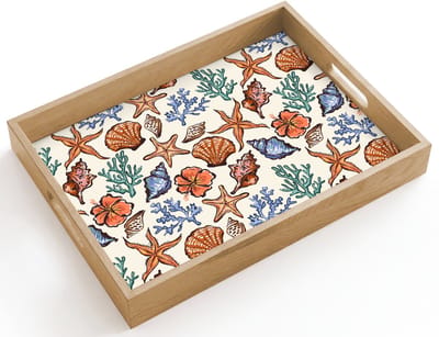 Dienblad hout 40x30 cm - Schootdienblad - Kust - Zee - Ster vis - Koraal - Borrelplank rechthoek - Plateau dienbladen