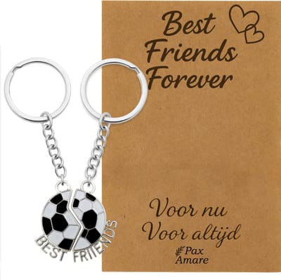 BFF Sleutelhanger voor 2 'Best Friends Forever' - Magnetische Voetbal - Sleutelhangers op Cadeau Kaartje - Zilverkleurig - Vriendschap Symbool - Pax Amare