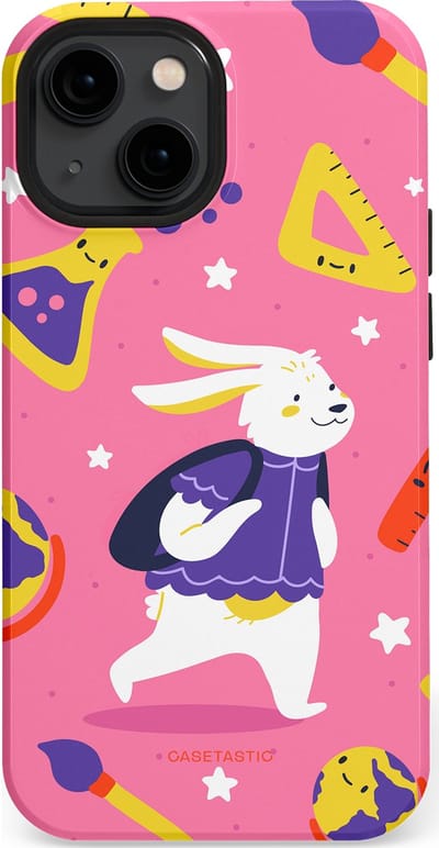 Casetastic hoesje geschikt voor Apple iPhone 13 mini - MagSafe - Dubbellaagse bescherming - Slimme konijnensprongen - Fashion Case - Koraal Geel Roze