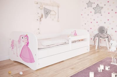 Kinderbed of Tienerbed Wit met Valbeveiliging, Matras, Lade en Lattenbodem