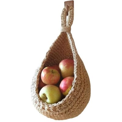 Panier Suspendu Mural pour Légumes et Fruits Rangement Suspendu de Cuisine Panier de Ferme Bohème Tissé à la Main