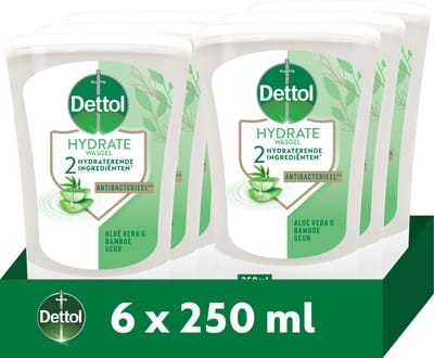 Dettol No-Touch Handzeep Navulling Aloë Vera & Bamboe (Hydrate) 250ml - 6 stuks - Voordeelverpakking