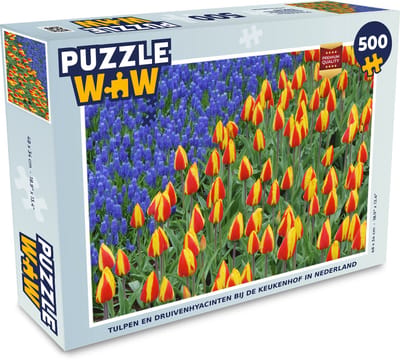 Puzzel Tulpen en druivenhyacinten bij de Keukenhof in Nederland - Legpuzzel - Puzzel 500 stukjes