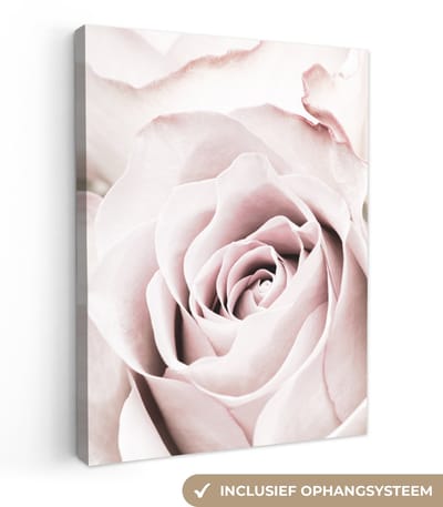 Canvas schilderij 30x40 cm - Wanddecoratie Bloemen - Roos - Roze - Botanisch - Muurdecoratie woonkamer - Slaapkamer decoratie - Kamer accessoires - Schilderijen op canvas