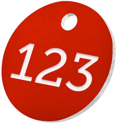 CombiCraft ronde sleutellabels of nummerplaatjes van acrylaat rood 25 mm met gat - 1 t/m 50