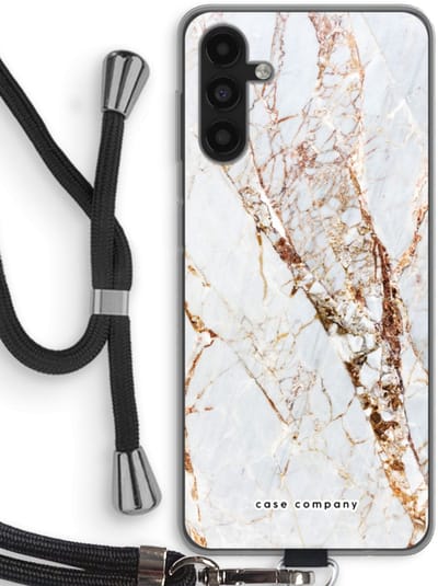 Case Company® - Hoesje met koord geschikt voor Samsung Galaxy A04s hoesje met Koord - Goud marmer - Telefoonhoesje met Zwart Koord - Bescherming aan alle Kanten en Over de Schermrand