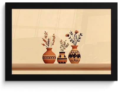 Poster in lijst - Fotolijst 30x20 cm - Posters - Vazen - Bloemen - Bladeren - Minimalistisch - Posterlijst zwart - Decoratie - Wanddecoratie woonkamer - Muurdecoratie slaapkamer