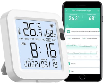 Slimme Temperatuur en Vochtigheidssensor met WiFi en App Meldingen