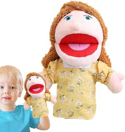 Pluche Handpop - Fantasiepop Marionet - Rollenspel Kinderen - Beweegbare Mond - 30 cm - Diverse Kleuren