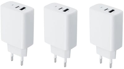 3 stuks OneOne 30W super snellader met 2 poorten. Witte opladers met USB C en USB A. PD en Quick Charge lader adapter past op Samsung Galaxy M21, M30, M40, M54, M55s, M05, F42, M10s, M11, Z, M06, M42, M20, M31s, M32, M32, F05