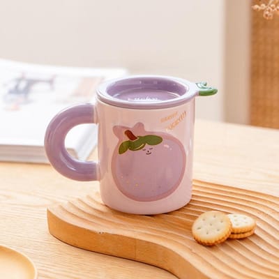 Creatieve Fruitmok Hoge Waarde Keramische Mok met Deksel voor Thuis Kantoor Drinkbeker Student Melkbeker Cadeaubeker 301-400ml