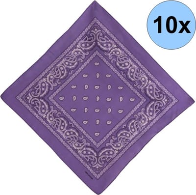 Fako Fashion - Bandana - Hoofddoek - Mondbescherming - Zakdoek - Paisley - Paars - 10 Stuks