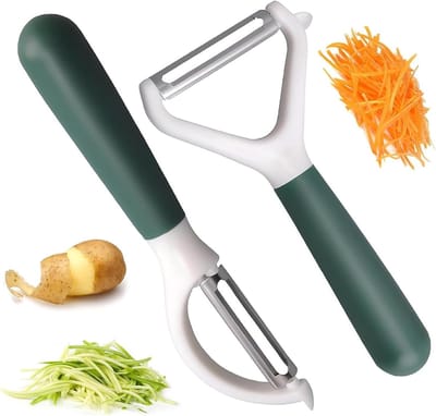 Set van 2 roestvrijstalen groenteschillers met gripvast design en scherp pendelmes voor aardappelen, wortelen en fruit, groen