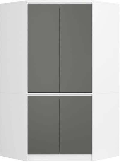 Hoekkast S100 / Kleidingkast met 4 Deuren / AKORD Furniture Factory / Wit - Grafietgrijs / 100 x 180 x 50 cm