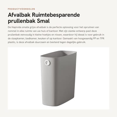Dailygoods- Afvalbak Ruimtebesparend - Prullenbak 28 x 27 x 13 cm - PP/TPR Kunststof - Hygiënisch - Lichtgewicht - Duurzaam