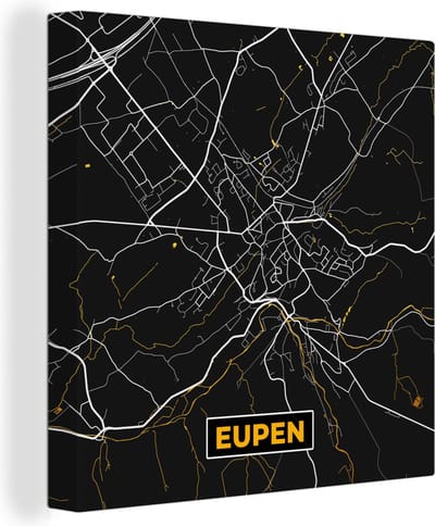 Canvas Schilderij Eupen - Stadskaart - Goud - Kaart - Plattegrond - 20x20 cm - Wanddecoratie