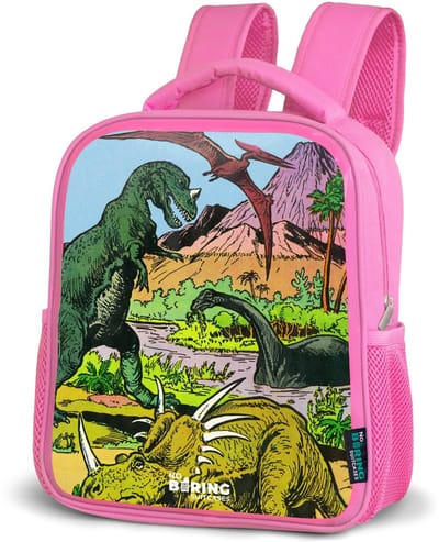 NoBoringSuitcases.com® - Rugzak roze - Schooltas meisjes - Dino's bij een vulkaan - Kinder rugtas meisje - Boekentas kind - Kinderrugzak voor school - Schoolrugzak