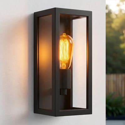 Luminize Buitenlamp met schemersensor - Wandlamp buiten - Dag en nacht sensor - E27 fitting - IP44 aluminium met glas - 14x11x25 cm - Zwart